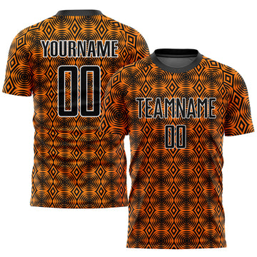 Custom Orange Black-White Geometric Shapes Sublimation Soccer Uniform Jersey