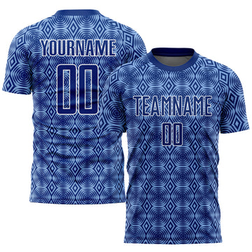 Custom Royal Light Blue-White Geometric Shapes Sublimation Soccer Uniform Jersey