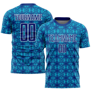 Custom Royal Lakes Blue-White Geometric Shapes Sublimation Soccer Uniform Jersey
