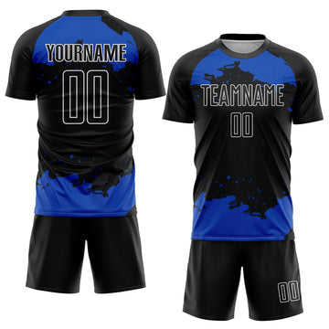Custom Black Thunder Blue-White Abstract Fragment Art Sublimation Soccer Uniform Jersey
