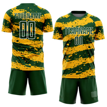 Custom Green Gold-White Splash Sublimation Soccer Uniform Jersey