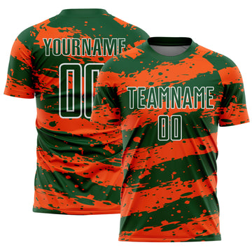 Custom Green Orange-White Splash Sublimation Soccer Uniform Jersey