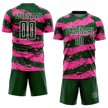 Custom Green Pink-White Splash Sublimation Soccer Uniform Jersey