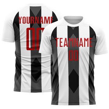 Custom White Red-Black Line Sublimation Soccer Uniform Jersey