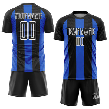 Custom Black Thunder Blue-White Line Sublimation Soccer Uniform Jersey