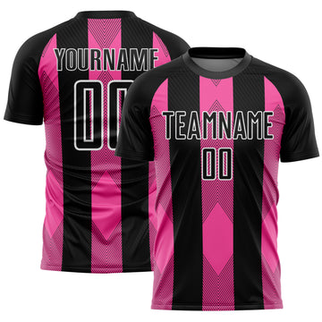 Custom Black Pink-White Line Sublimation Soccer Uniform Jersey