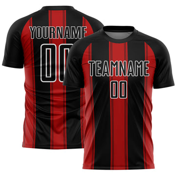 Custom Black Red-White Line Sublimation Soccer Uniform Jersey