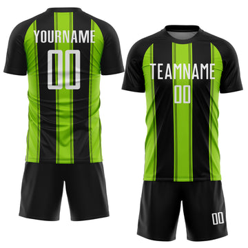 Custom Black White-Neon Green Line Sublimation Soccer Uniform Jersey