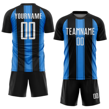 Custom Black White-Powder Blue Line Sublimation Soccer Uniform Jersey