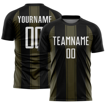 Custom Black White-Olive Line Sublimation Soccer Uniform Jersey