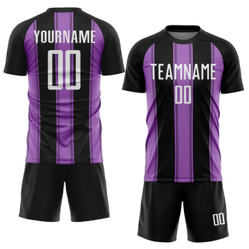 Custom Black White-Medium Purple Line Sublimation Soccer Uniform Jersey