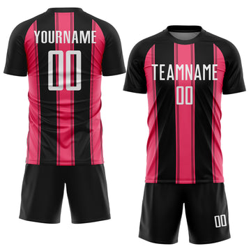 Custom Black White-Neon Pink Line Sublimation Soccer Uniform Jersey