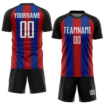 Custom Black White Red-Royal Line Sublimation Soccer Uniform Jersey