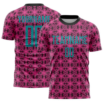 Custom Pink Teal-Black Geometric Shapes Sublimation Soccer Uniform Jersey