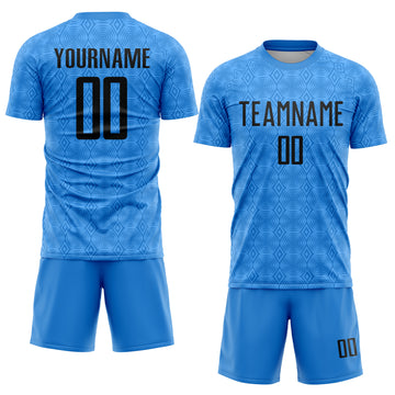 Custom Powder Blue Black Geometric Shapes Sublimation Soccer Uniform Jersey