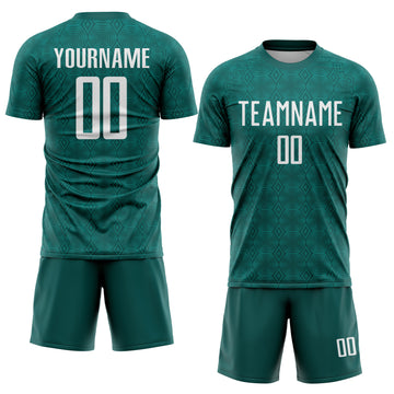 Custom Midnight Green White Geometric Shapes Sublimation Soccer Uniform Jersey