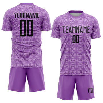 Custom Medium Purple Black-Light Purple Geometric Shapes Sublimation Soccer Uniform Jersey