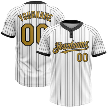 Custom White Black Pinstripe Old Gold Two-Button Unisex Softball Jersey