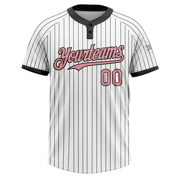 Custom White Black Pinstripe Medium Pink Two-Button Unisex Softball Jersey