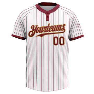 Custom White Crimosn Pinstripe Old Gold Two-Button Unisex Softball Jersey