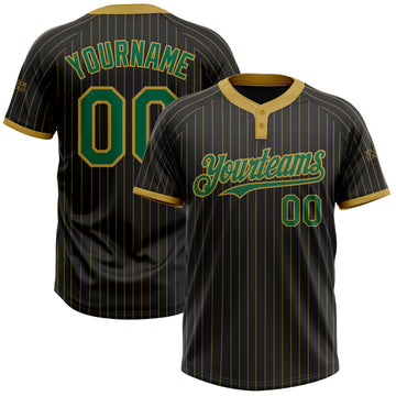 Custom Black Old Gold Pinstripe Kelly Green Two-Button Unisex Softball Jersey