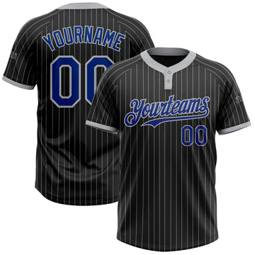 Custom Black Gray Pinstripe Royal Two-Button Unisex Softball Jersey