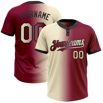 Custom Maroon Cream-Black Gradient Fashion Two-Button Unisex Softball Jersey