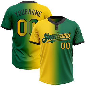 Custom Kelly Green Yellow-Black Gradient Fashion Two-Button Unisex Softball Jersey