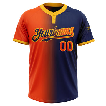 Custom Navy Orange-Gold Gradient Fashion Two-Button Unisex Softball Jersey