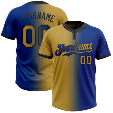 Custom Royal Old Gold-Black Gradient Fashion Two-Button Unisex Softball Jersey