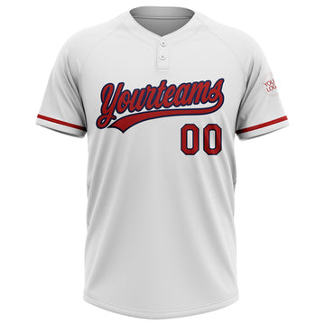 Custom White Red-Navy Two-Button Unisex Softball Jersey