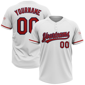 Custom White Red-Navy Two-Button Unisex Softball Jersey