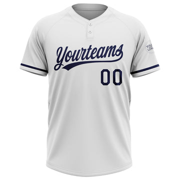 Custom White Navy Two-Button Unisex Softball Jersey