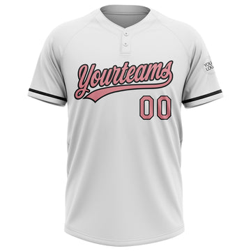 Custom White Medium Pink-Black Two-Button Unisex Softball Jersey