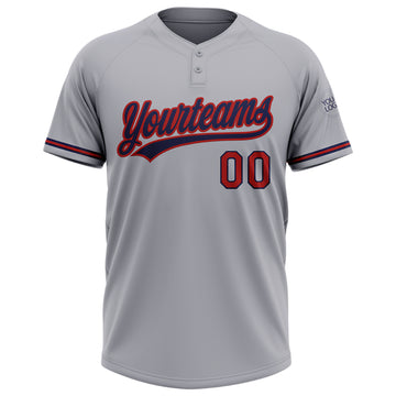 Custom Gray Red-Navy Two-Button Unisex Softball Jersey