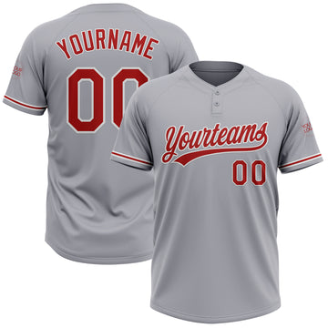 Custom Gray Red-White Two-Button Unisex Softball Jersey