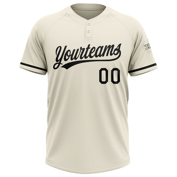 Custom Cream Black Two-Button Unisex Softball Jersey