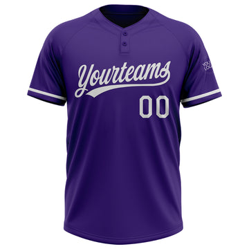 Custom Purple White Two-Button Unisex Softball Jersey