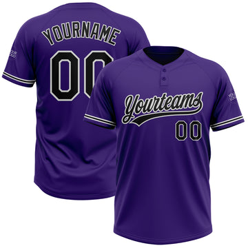 Custom Purple Black-White Two-Button Unisex Softball Jersey