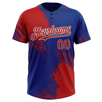 Custom Red Royal-White 3D Pattern Abstract Brush Stroke Two-Button Unisex Softball Jersey