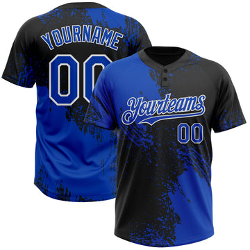 Custom Black Thunder Blue-White 3D Pattern Abstract Brush Stroke Two-Button Unisex Softball Jersey