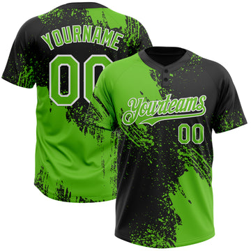 Custom Black Aurora Green-White 3D Pattern Abstract Brush Stroke Two-Button Unisex Softball Jersey