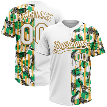 Custom White Old Gold 3D Pattern Zebras And Giraffes Two-Button Unisex Softball Jersey