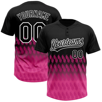 Custom Black Pink-White 3D Pattern Lines Two-Button Unisex Softball Jersey