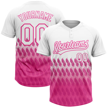 Custom White Pink 3D Pattern Lines Two-Button Unisex Softball Jersey