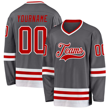 Custom Steel Gray Red-White Hockey Jersey