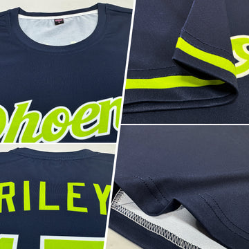 Custom Navy Neon Green-White Performance T-Shirt