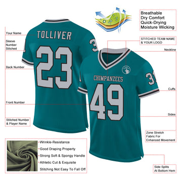 Custom Teal Gray-Black Mesh Authentic Throwback Football Jersey