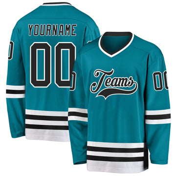 Custom Teal Black-White Hockey Jersey