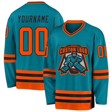 Custom Teal Orange-Black Hockey Jersey